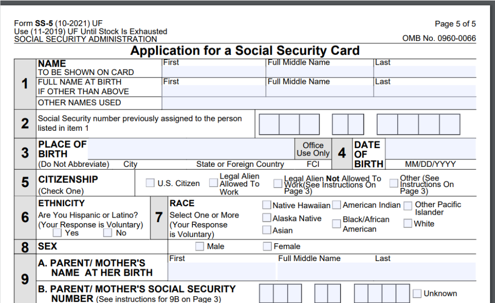 SS-5 Application for Social Security Card SS-5 Application for Social Security Card